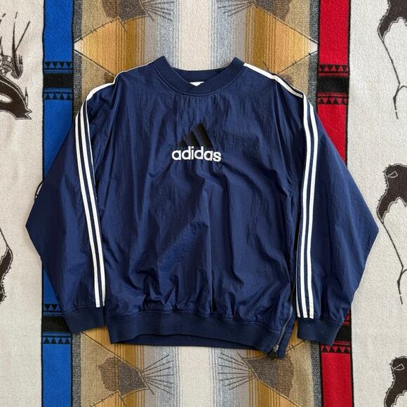 adidas Other - Vintage 90s Adidas Pullover Windbreaker Size Medium Embroidered 3 Stripes Navy
